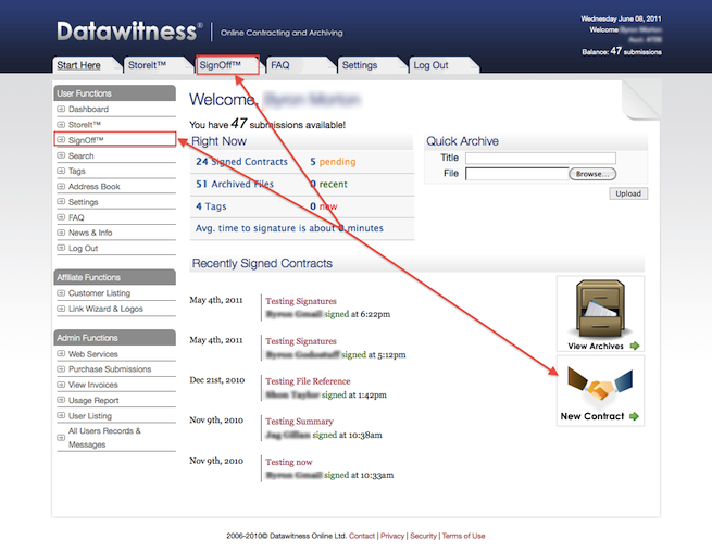 Navigate to SignOff - Send Contracts Online